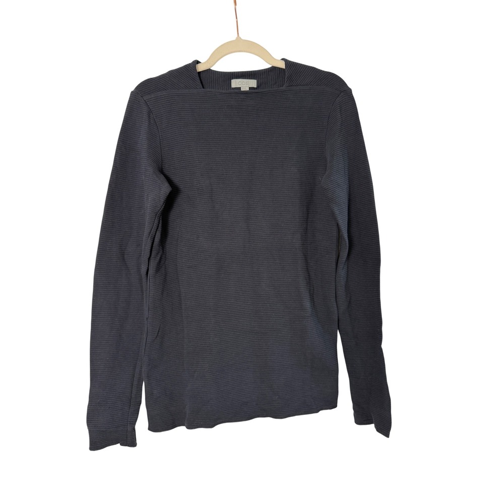 COS Long Sleeve Top Women XS Navy Blue Excellent Ribbed Cotton Boat Neck
